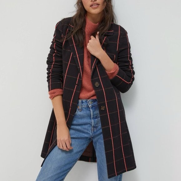 AVEC LESS FILLES anthropology sigred long plaid long coat Petite large - Picture 1 of 6